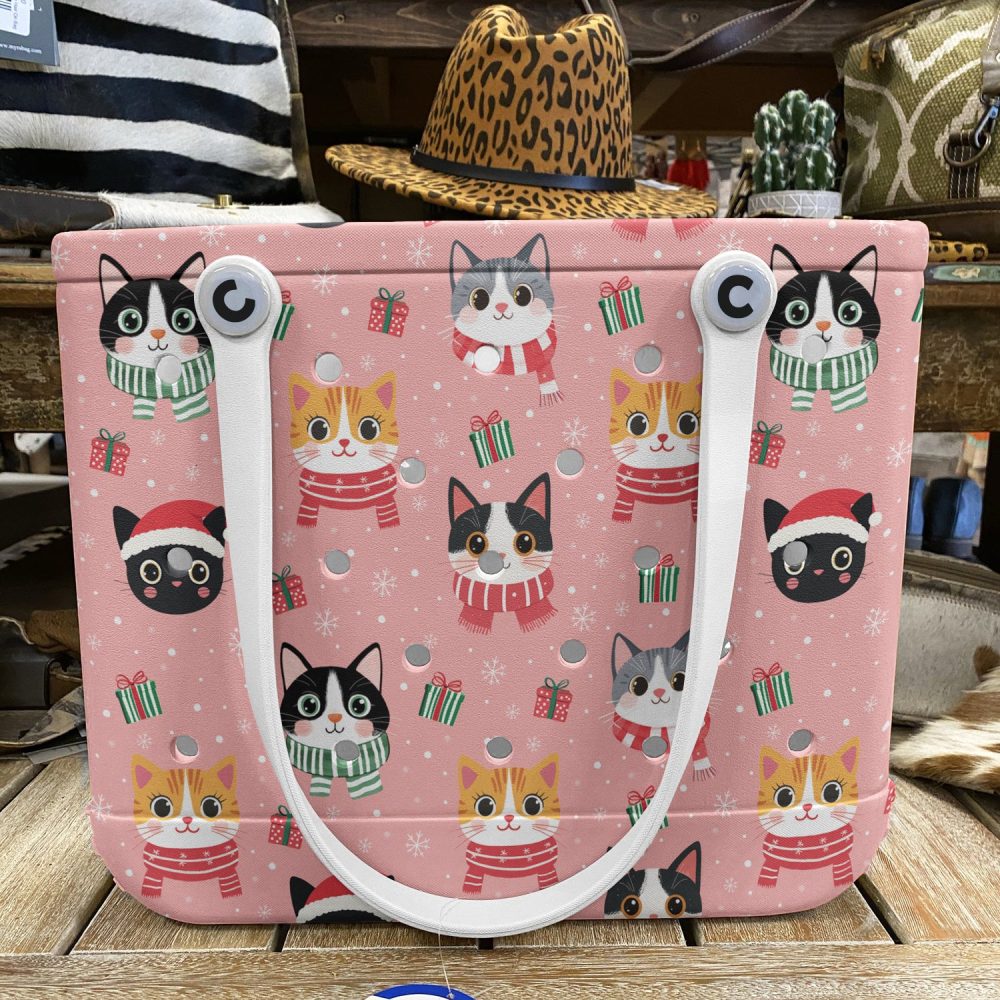 Bucket Tote Bag, Limited Edition Bogg Bag, Beach Bag Snowy Cats - Image 7