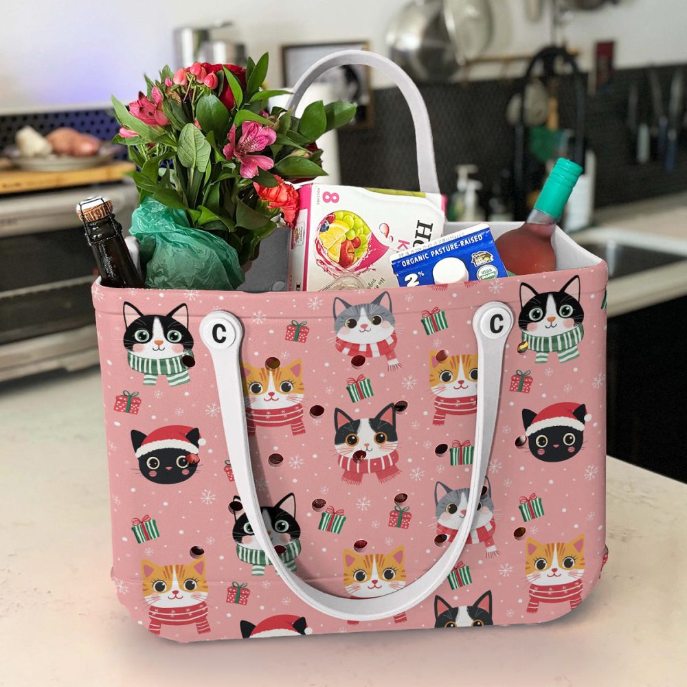 Bucket Tote Bag, Limited Edition Bogg Bag, Beach Bag Snowy Cats - Image 5