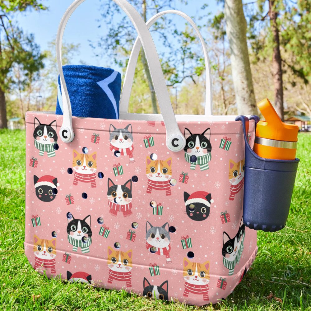 Bucket Tote Bag, Limited Edition Bogg Bag, Beach Bag Snowy Cats - Image 3