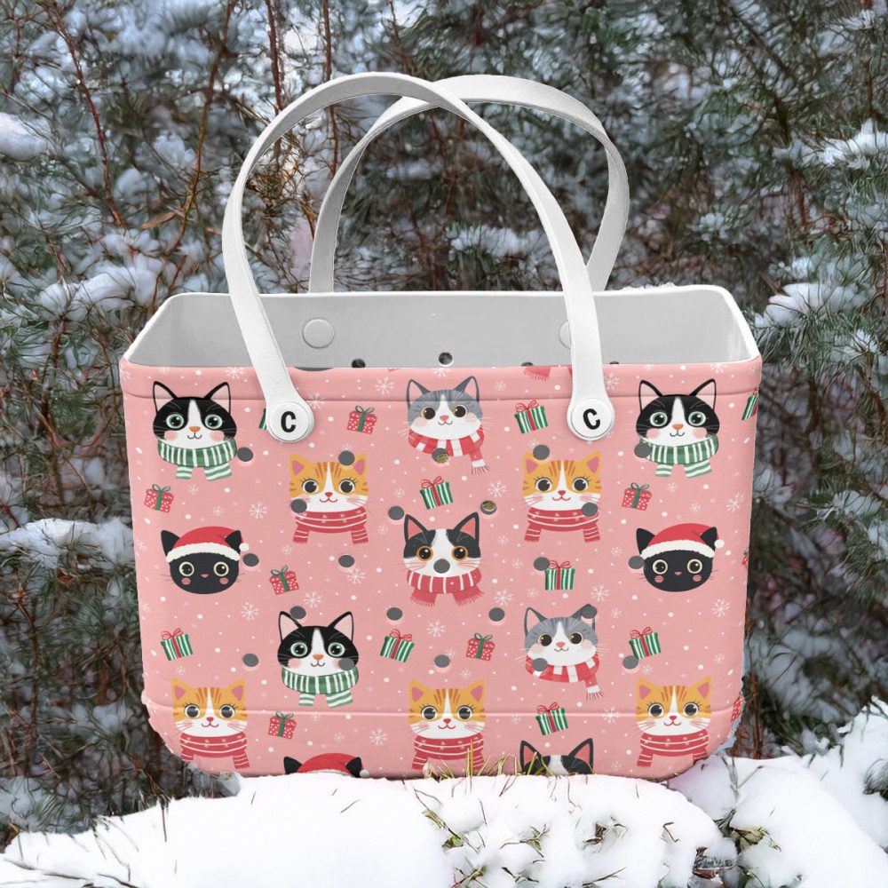 Bucket Tote Bag, Limited Edition Bogg Bag, Beach Bag Snowy Cats - Image 2
