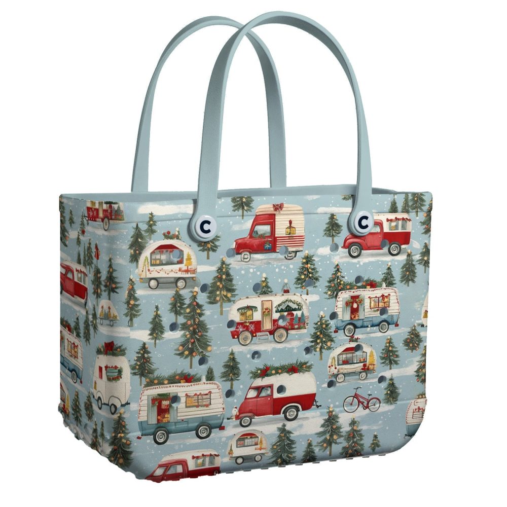 Bucket Tote Bag, Limited Edition Bogg Bag, Beach Bag Snowy Road Trip
