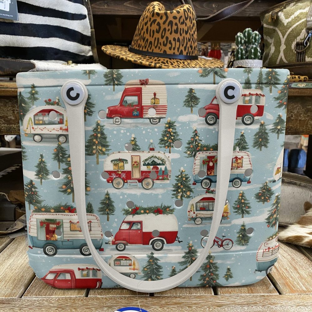 Bucket Tote Bag, Limited Edition Bogg Bag, Beach Bag Snowy Road Trip - Image 5