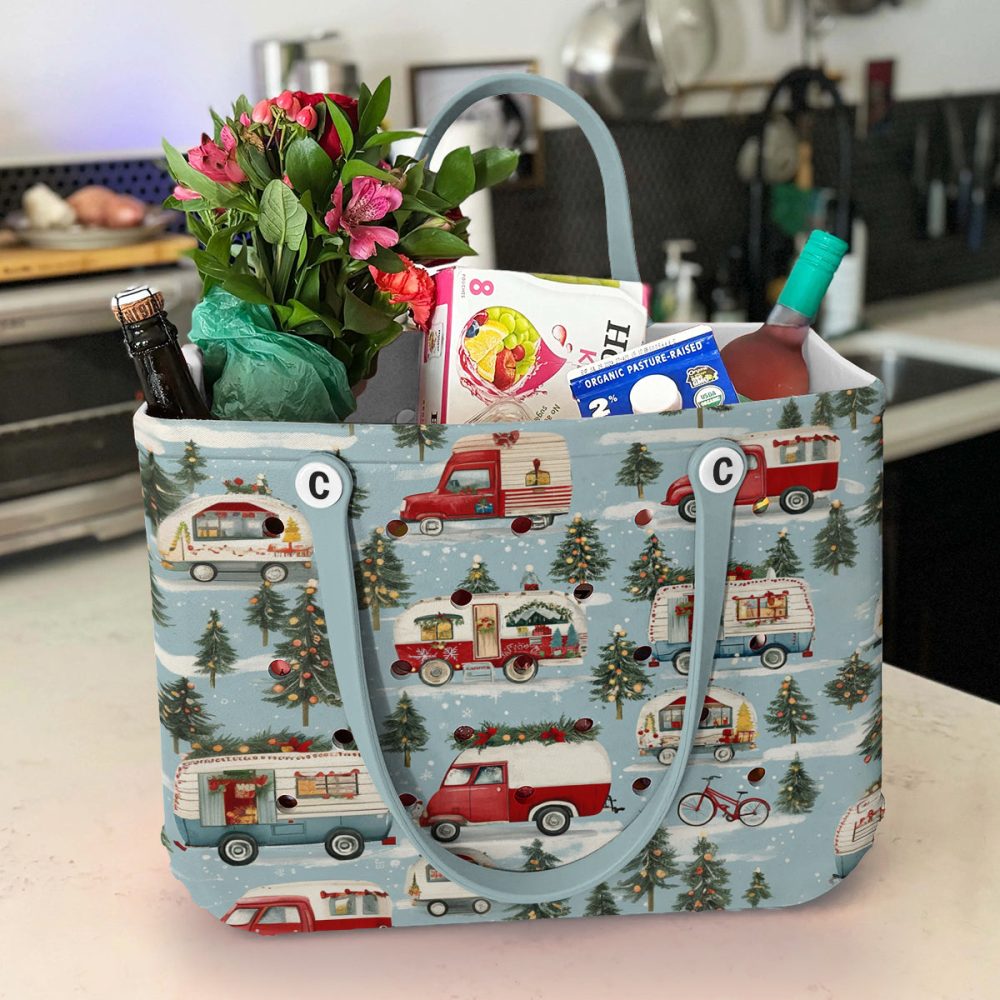 Bucket Tote Bag, Limited Edition Bogg Bag, Beach Bag Snowy Road Trip - Image 4