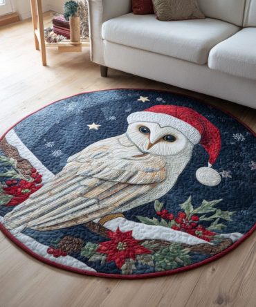 Snowy Barn Owl Quilted Round Mat