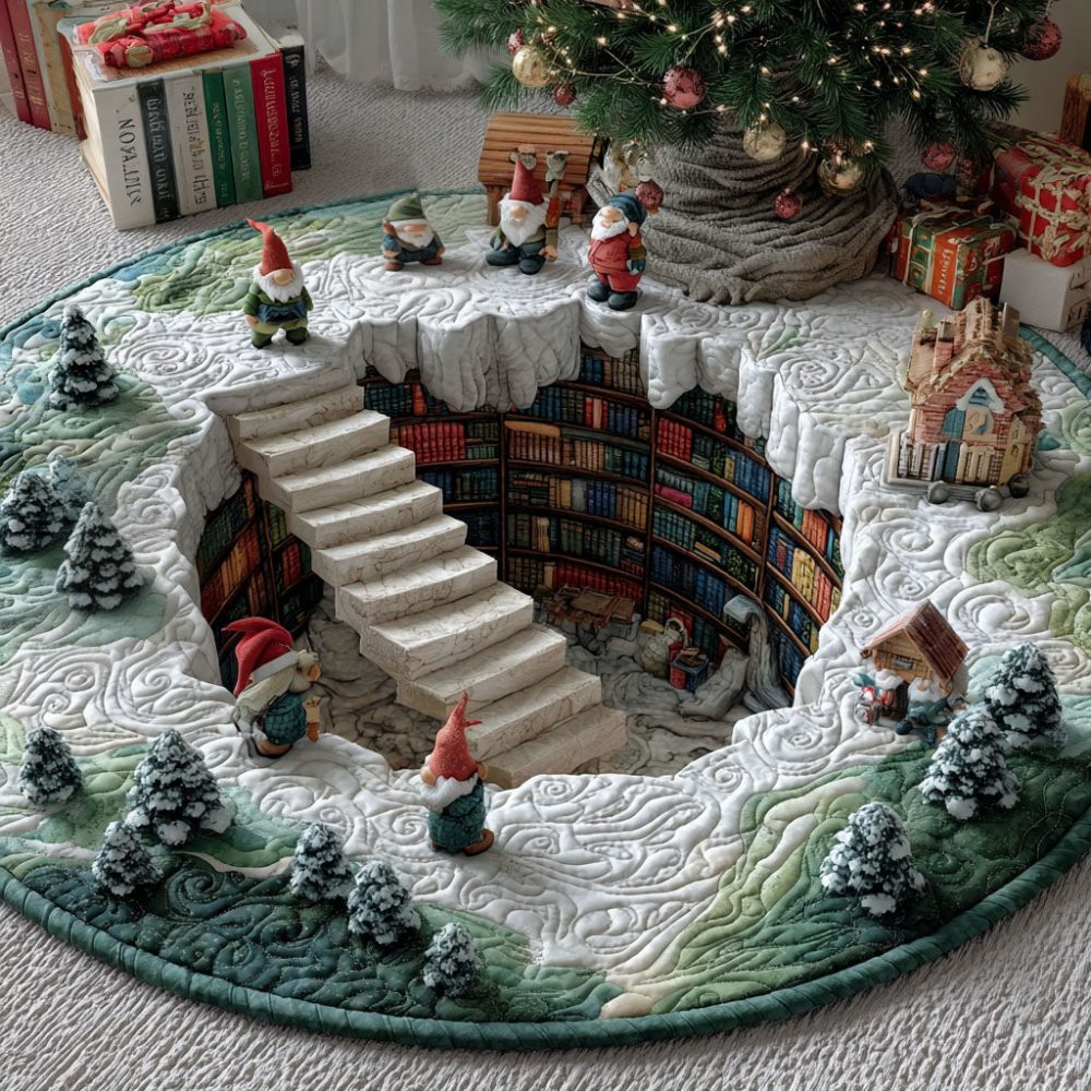 Snowy Book Haven Quilted Round Mat