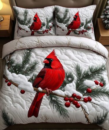 Snowy Cardinal Haven 3-Piece Quilted Bedding Set