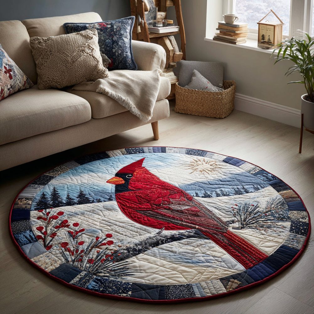 Snowy Cardinal Quilted Round Mat