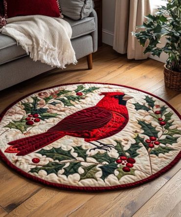 Snowy Cardinal Retreat Quilted Round Mat