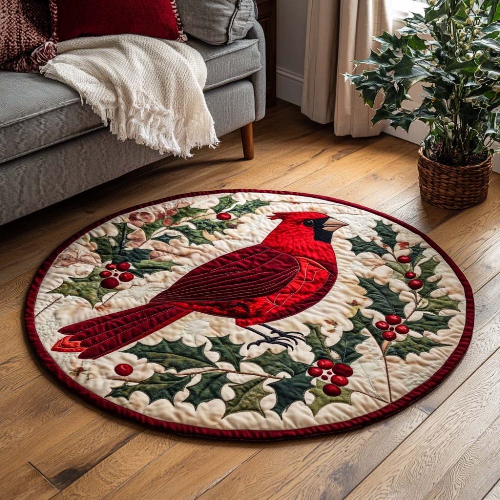 Snowy Cardinal Retreat Quilted Round Mat