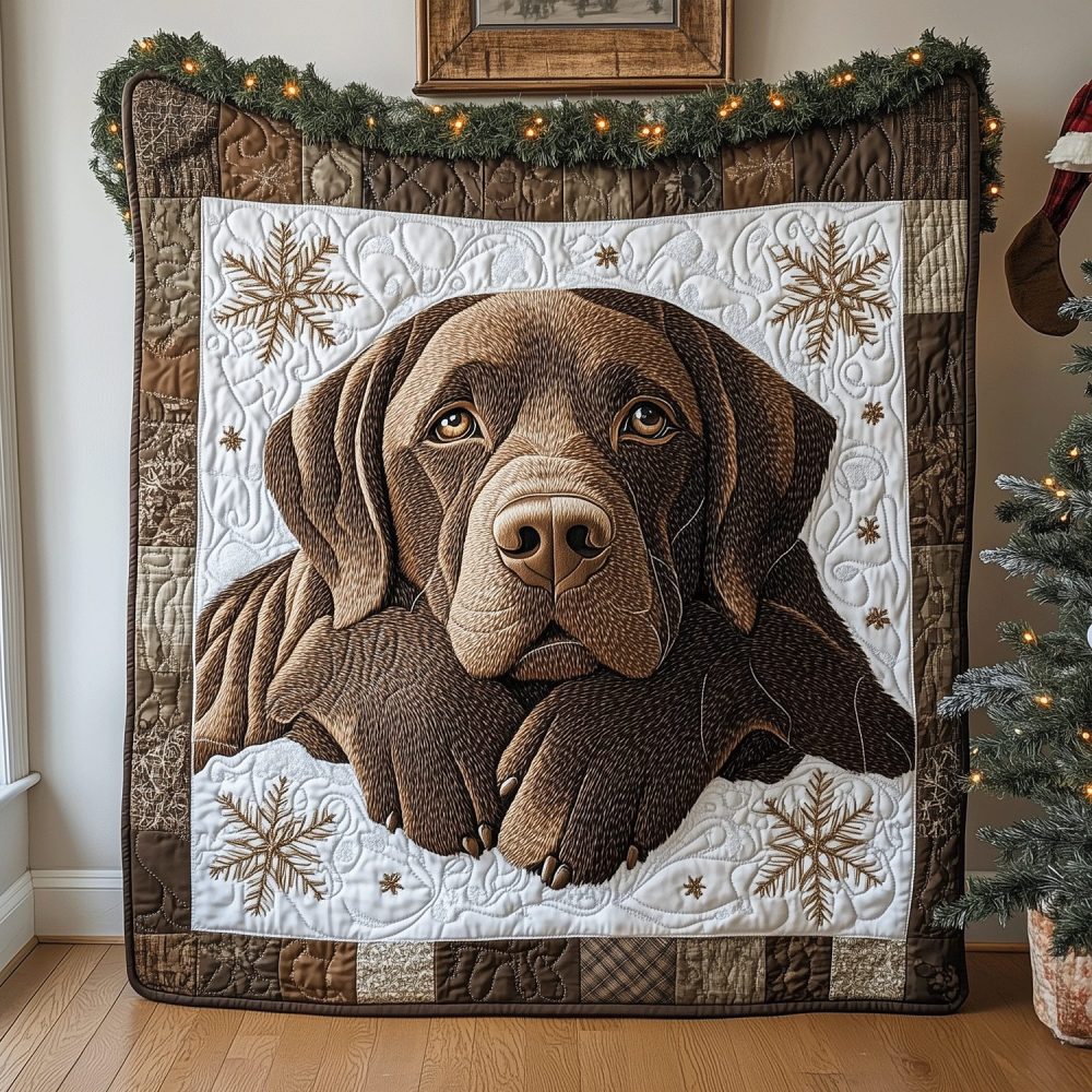 Snowy Chocolate Lab Quilted Blanket