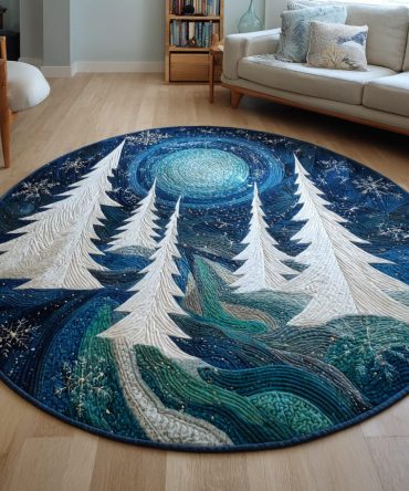 Snowy Christmas Trees Quilted Round Mat