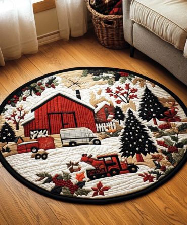 Snowy Eve Farmstead Quilted Round Mat