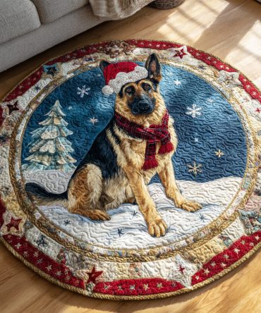 Snowy German Shepherd Quilted Round Mat