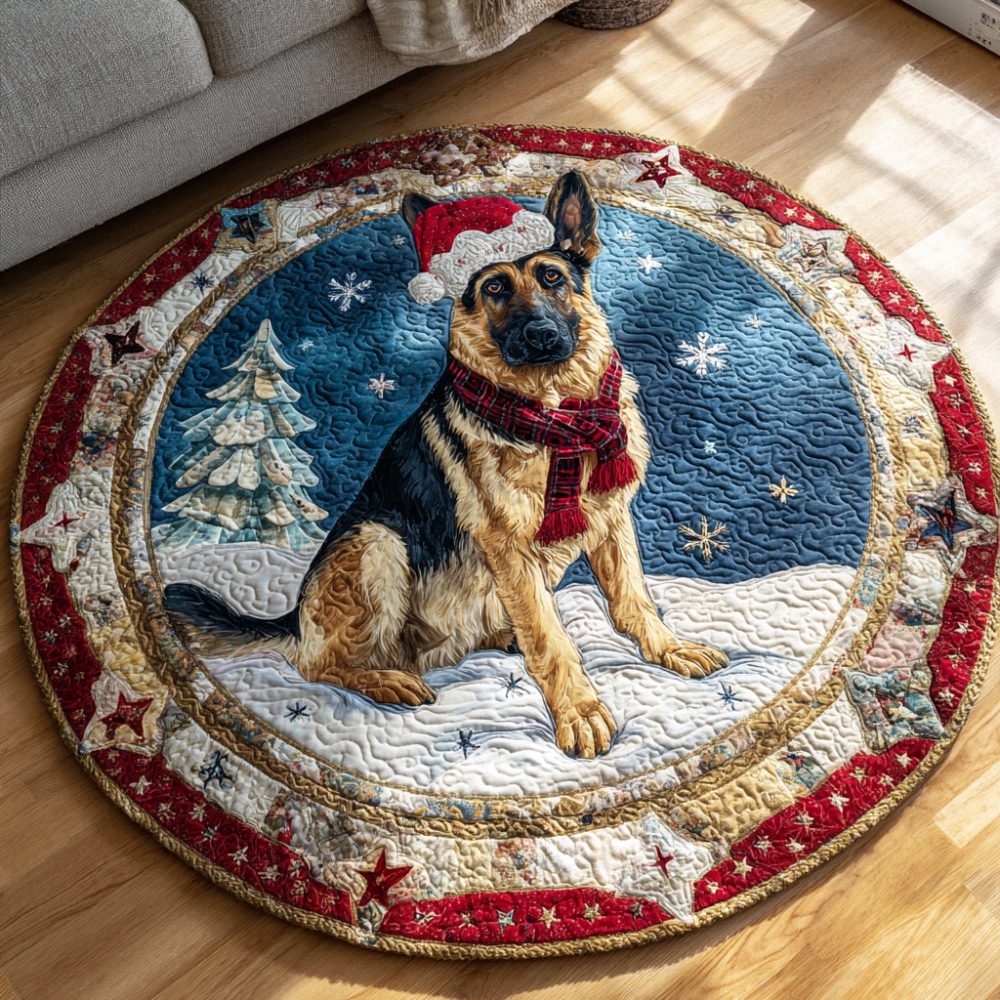 Snowy German Shepherd Quilted Round Mat