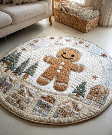 Snowy Gingerbread Quilted Round Mat