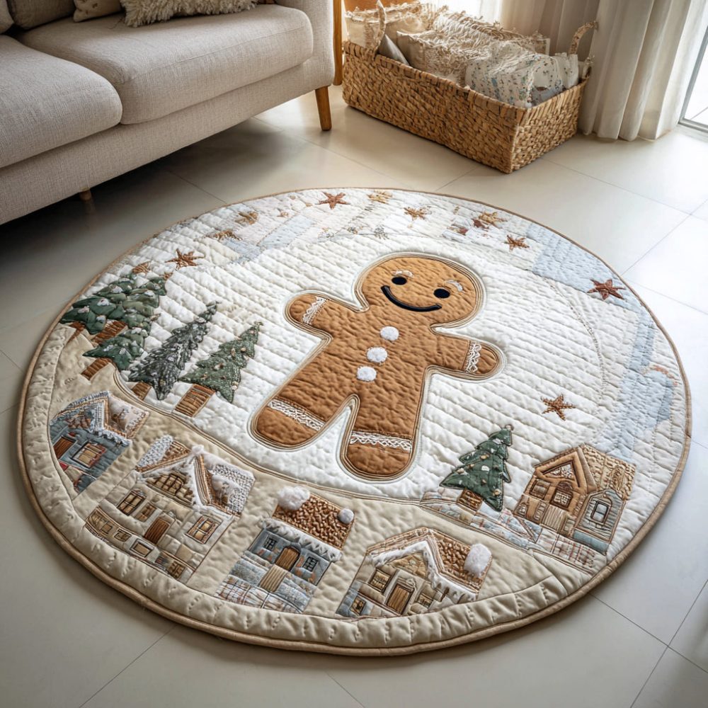 Snowy Gingerbread Quilted Round Mat