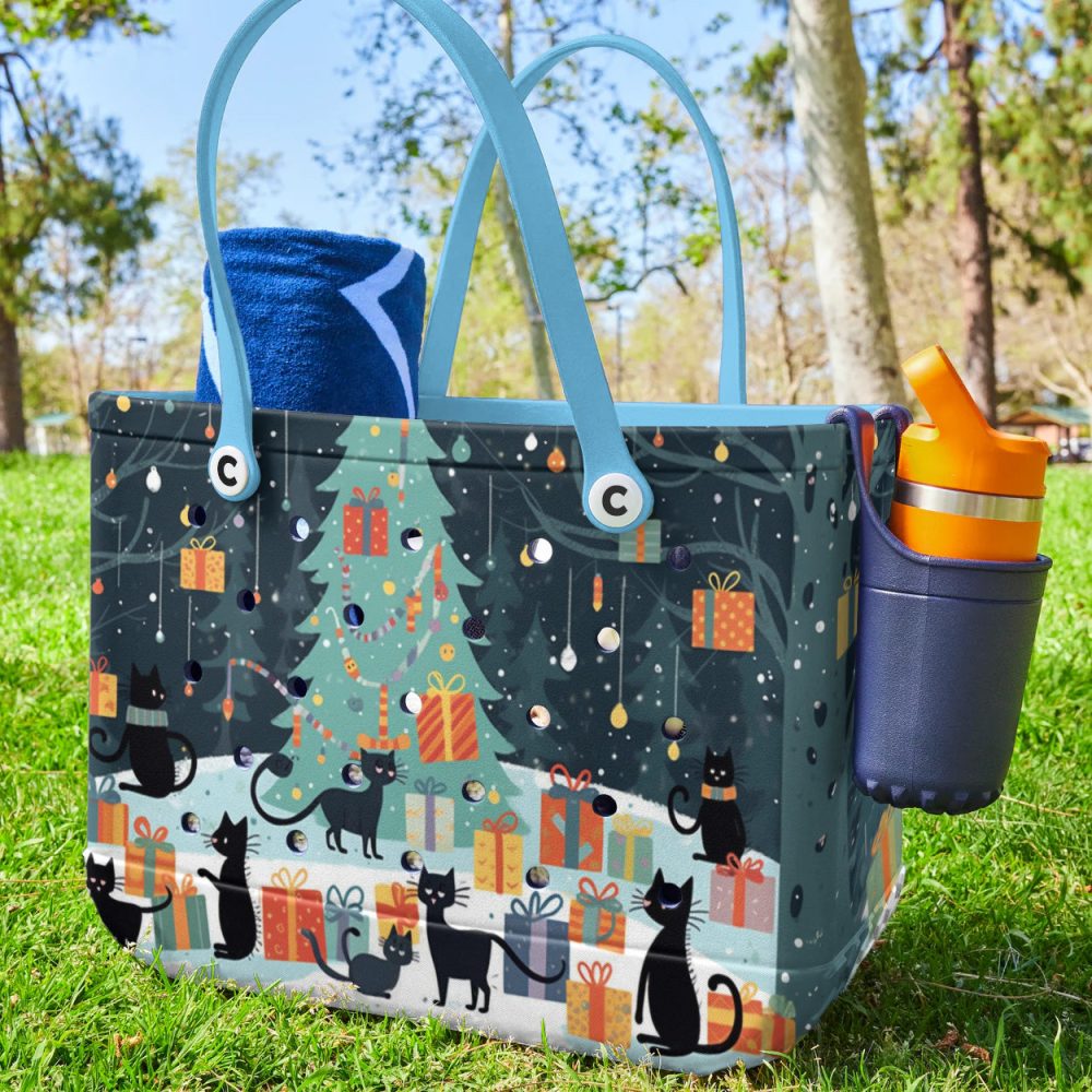 Bucket Tote Bag, Limited Edition Bogg Bag, Beach Bag Snowy Night Purrade - Image 3
