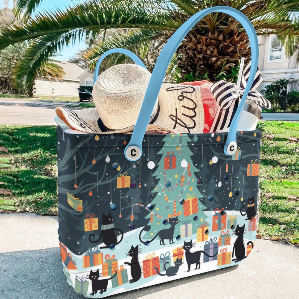 Bucket Tote Bag, Limited Edition Bogg Bag, Beach Bag Snowy Night Purrade - Image 4