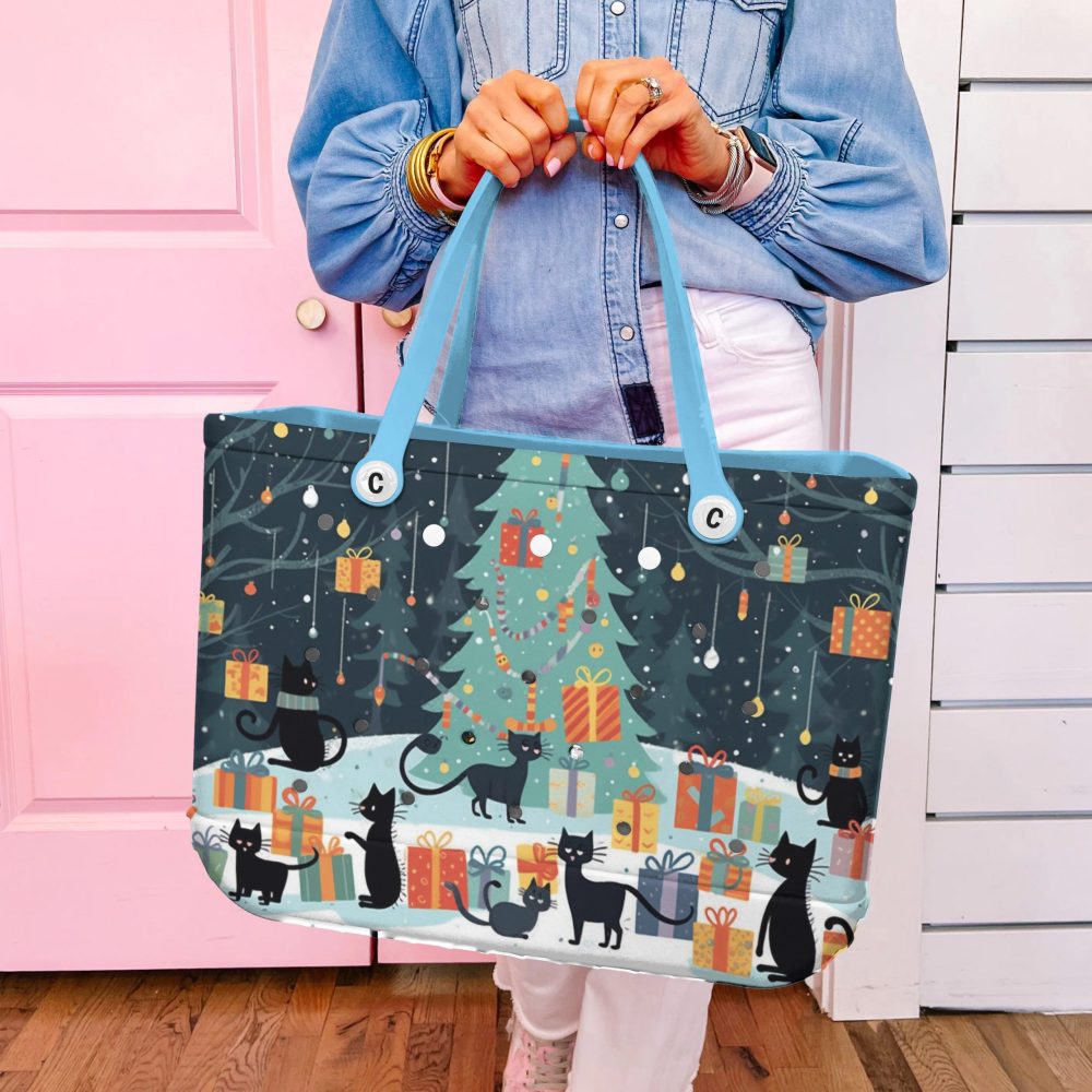 Bucket Tote Bag, Limited Edition Bogg Bag, Beach Bag Snowy Night Purrade - Image 5