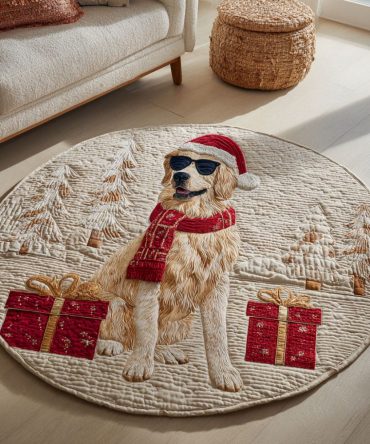 Snowy Retriever Quilted Round Mat