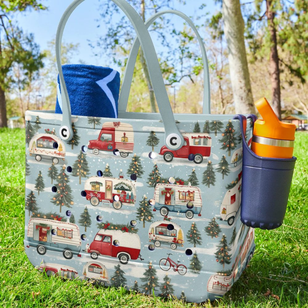Bucket Tote Bag, Limited Edition Bogg Bag, Beach Bag Snowy Road Trip - Image 3