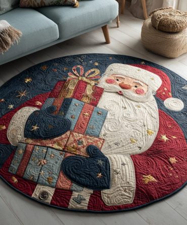 Snowy Santa Claus Quilted Round Mat