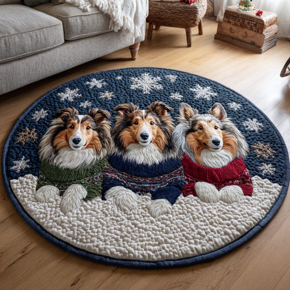 Snowy Shetland Sheepdog Quilted Round Mat
