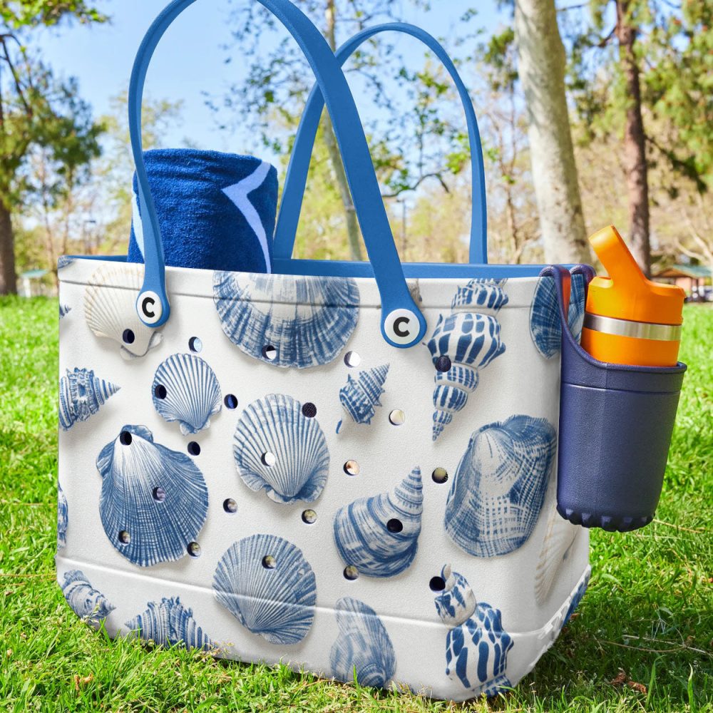 Bucket Tote Bag, Limited Edition Bogg Bag, Beach Bag Blue Tide Shell - Image 4