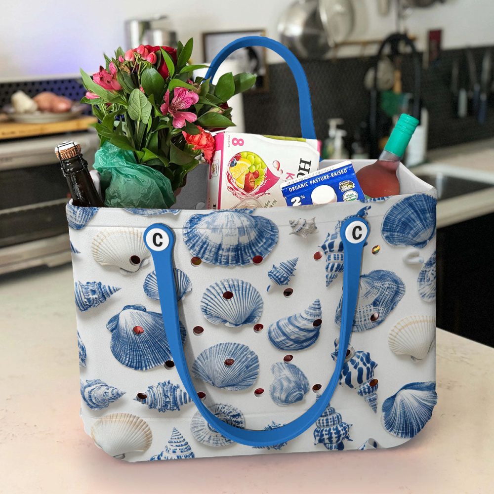 Bucket Tote Bag, Limited Edition Bogg Bag, Beach Bag Blue Tide Shell - Image 5