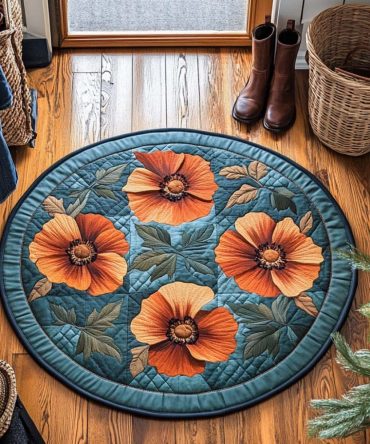Soft Poppy Whispers Quilted Round Mat