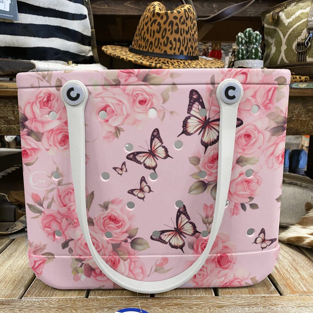 Stylish Pink Floral Tote Bag With Butterflies – Perfect For Spring & Summer Outings - Image 5