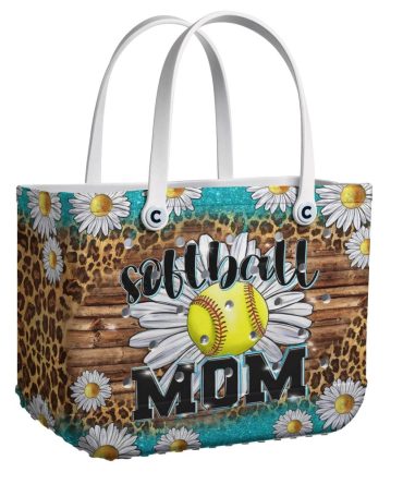Softball Mom Tote Bag - Stylish Floral & Leopard Print Sports Accessory