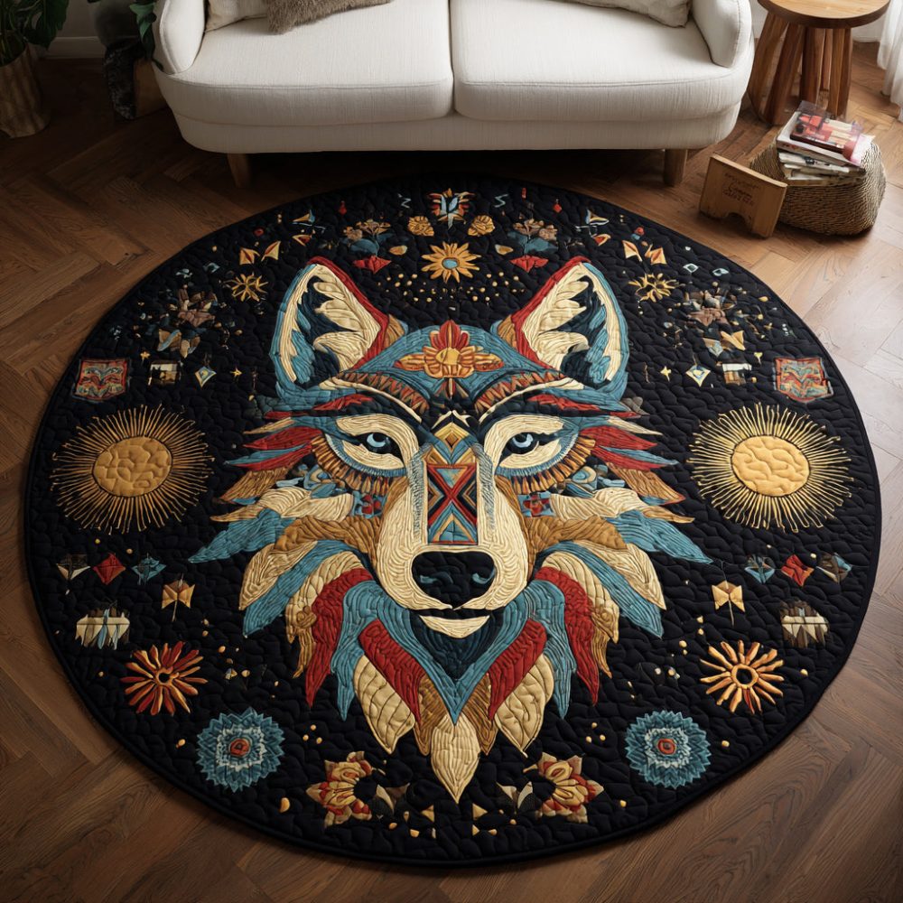 Solar Wolf Quilted Round Mat