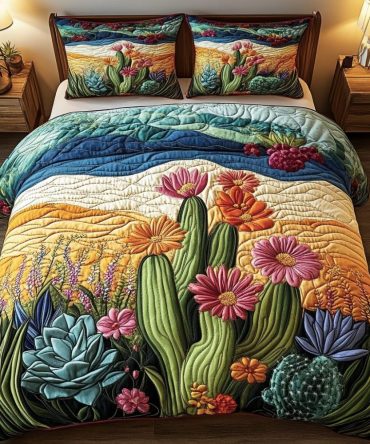 Cactus Sunset Bliss 3-Piece Quilted Bedding Set