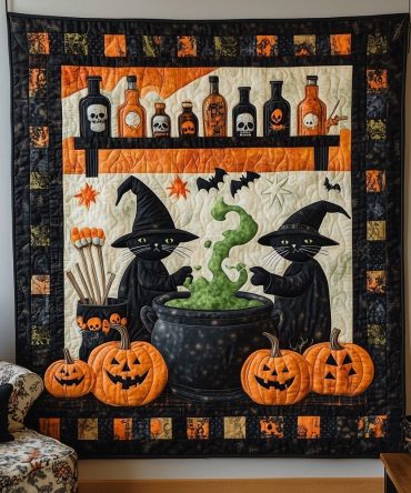 Spells And Purrs Quilted Blanket