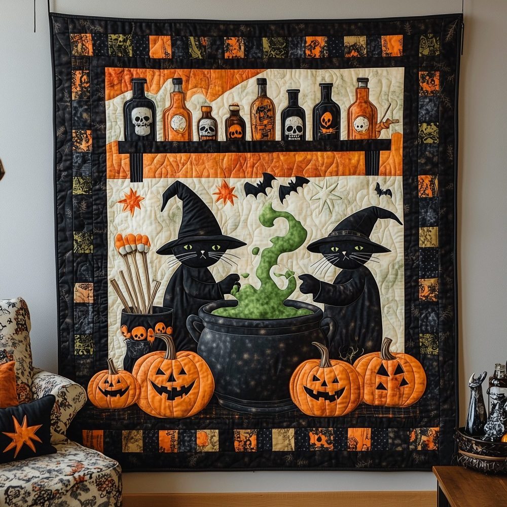 Spells And Purrs Quilted Blanket