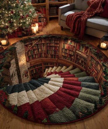 Spiral Bookcase Quilted Round Mat