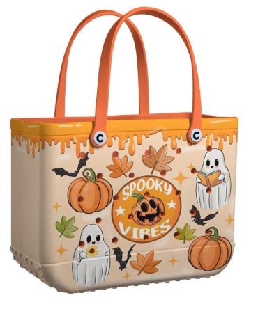 Spooky Vibes Halloween Tote Bag With Ghosts & Pumpkins - Perfect For Trick-Or-Treating & Fall Festivities!