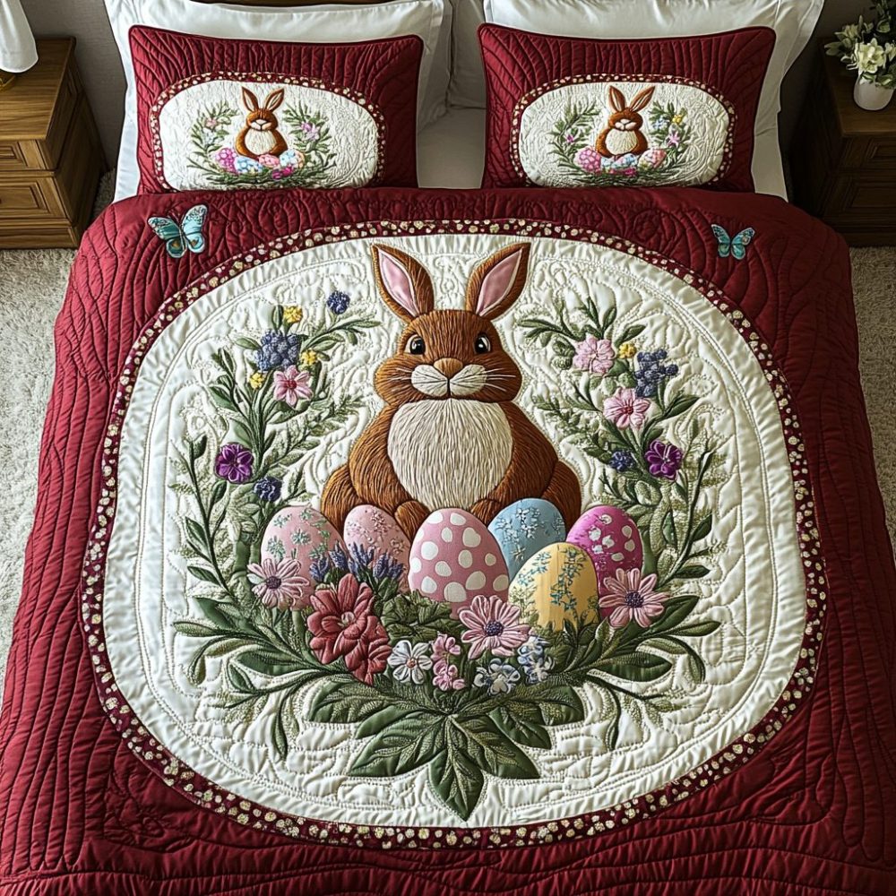 Spring Bunny 3-Piece Quilted Bedding Set