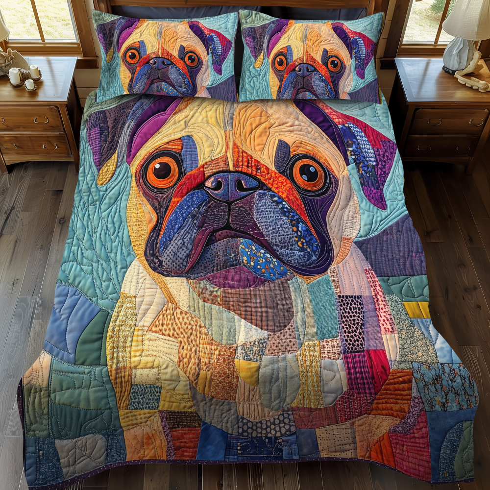 Squishy Pug Love 3-Piece Quilted Bedding Set - Image 2