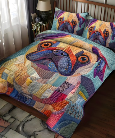 Squishy Pug Love 3-Piece Quilted Bedding Set