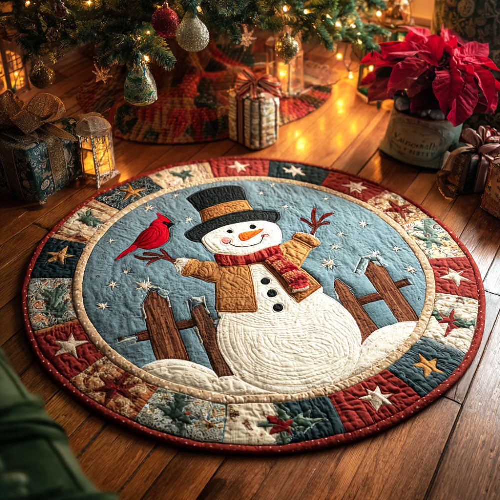 Starlit Snowman Quilted Round Mat