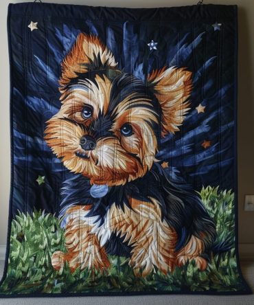 Starry Yorkie Quilted Blanket
