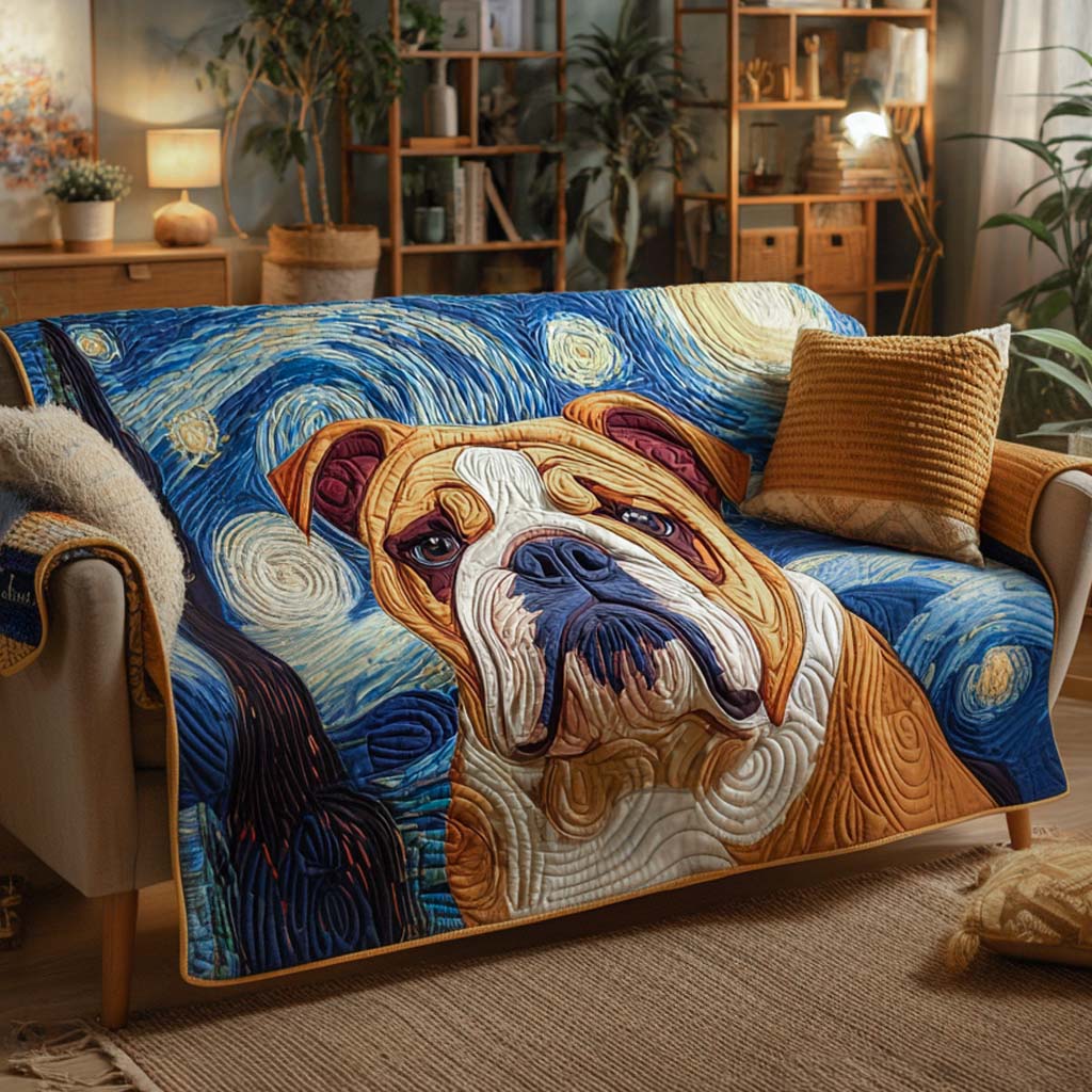 Starry Bulldog Night Quilted Sofa Cover