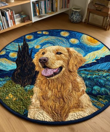Starry Golden Retriever Quilted Round Mat