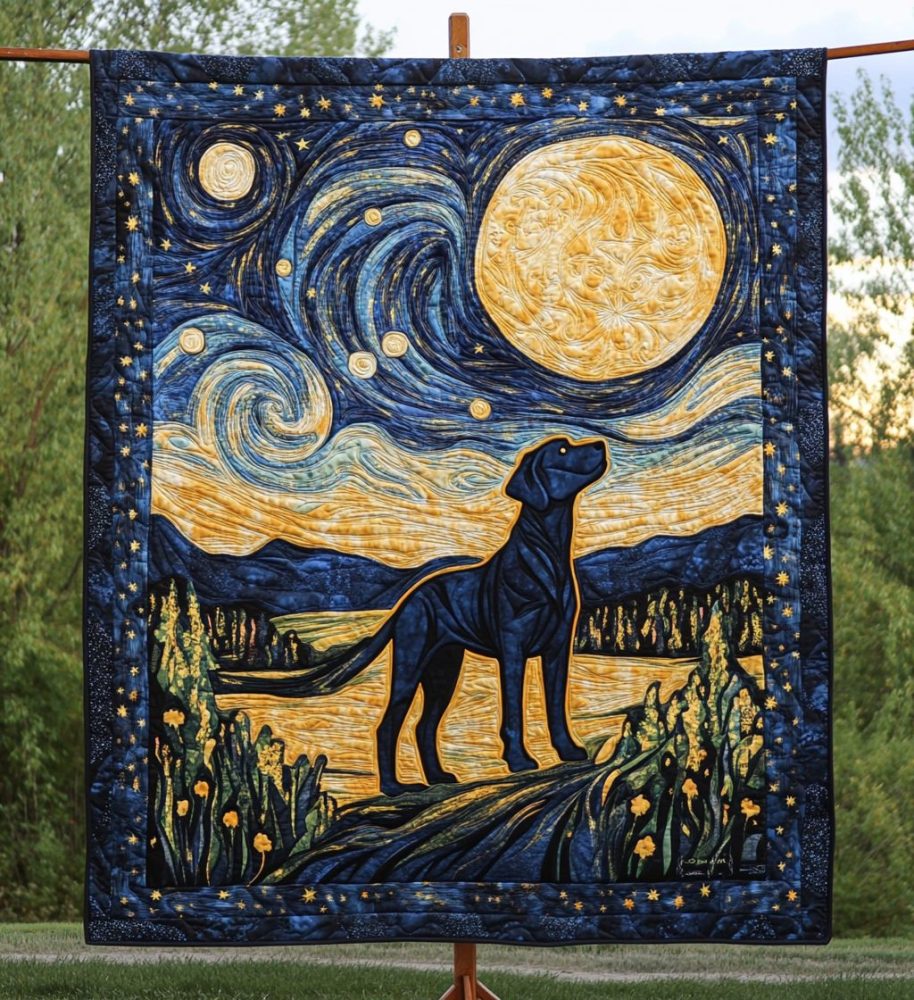 Starry Labrador Nights Quilted Blanket