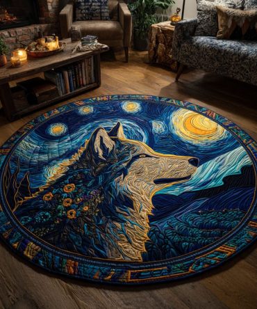 Starry Wolf Quilted Round Mat