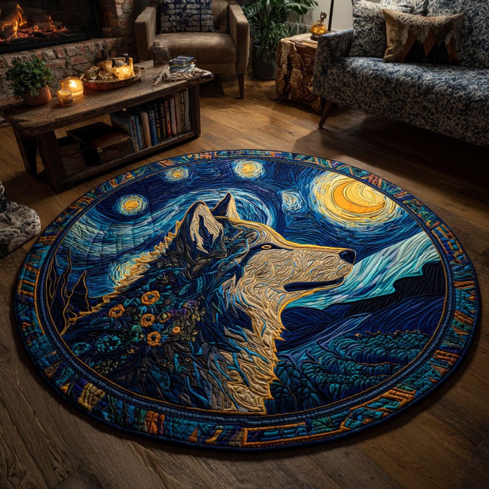 Starry Wolf Quilted Round Mat