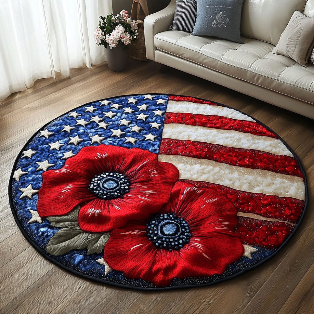 Stars And Petals Quilted Round Mat