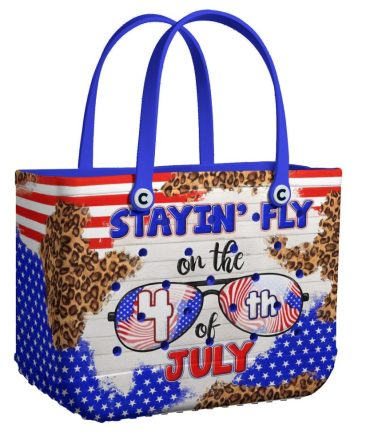 Patriotic 4Th Of July Tote Bag - Stayin' Fly Blue, Red & Leopard Print Shopper